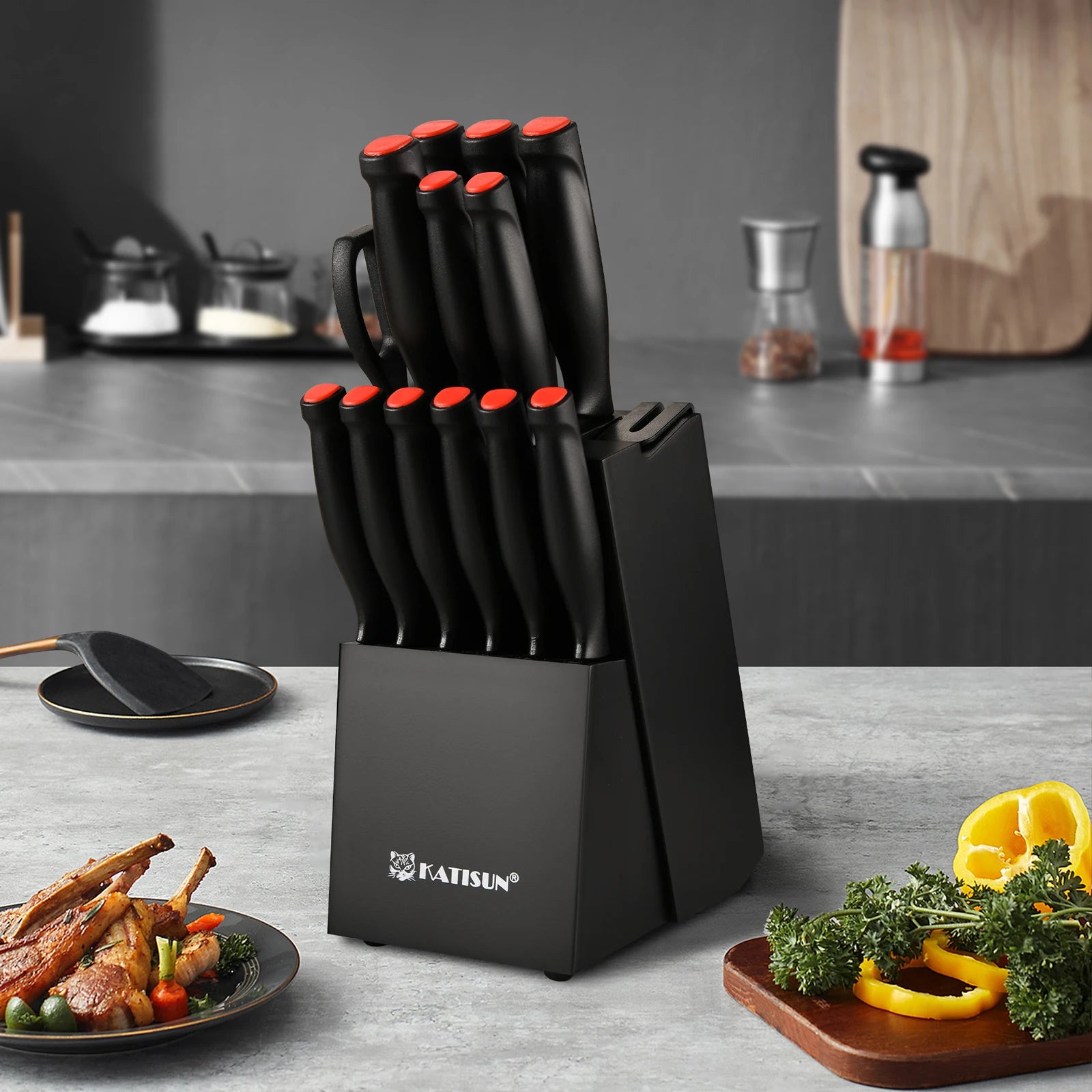15-Piece Damascus Pattern Kitchen Knife Block Set