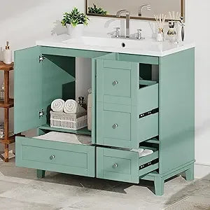 30-inch Elegant Bathroom Vanity with Sink, Storage Cabinet, 3 Drawers, Adjustable Shelves
