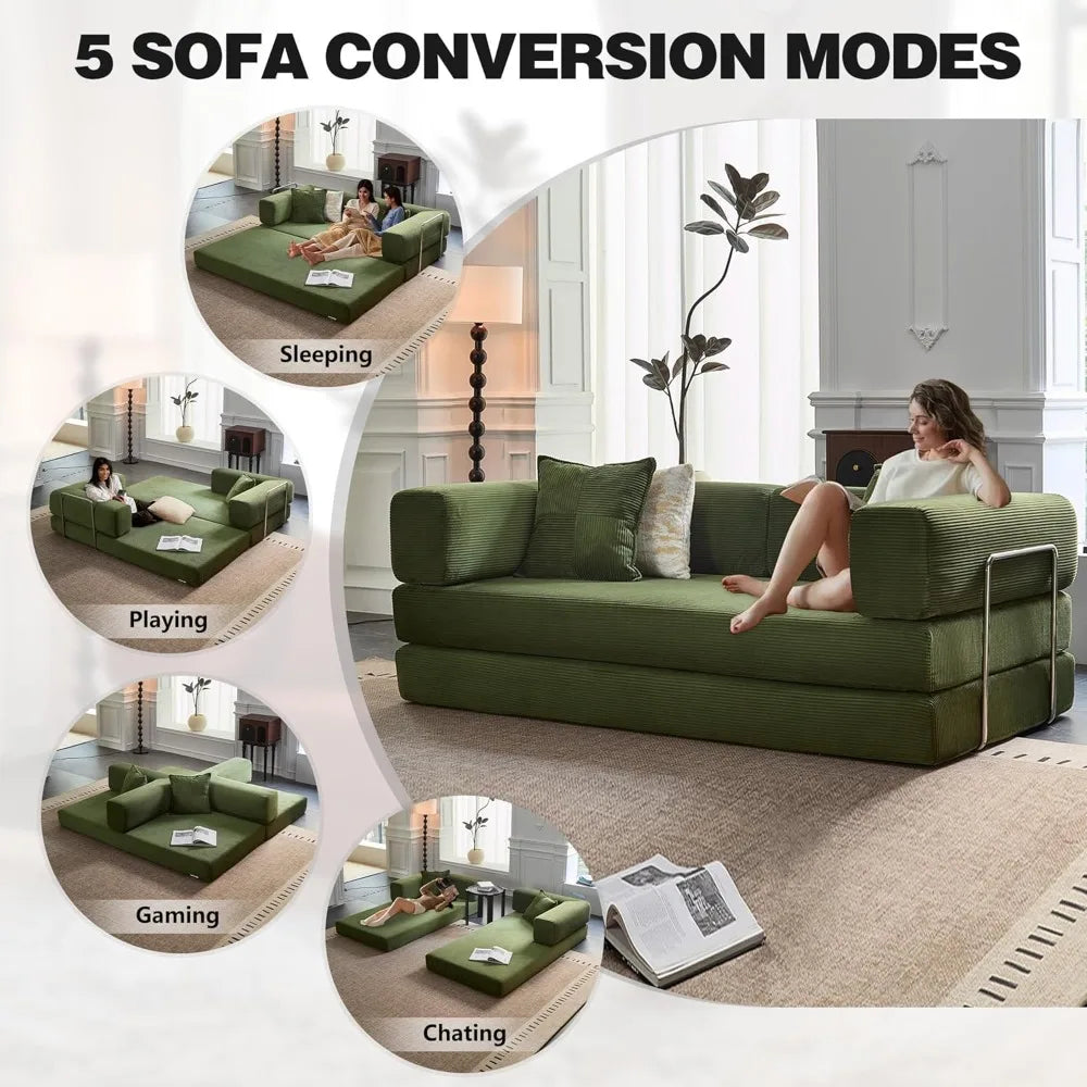 78.8” Compression Sofa - Convertible Sleeper Sofa Bed with Pillow Back Support