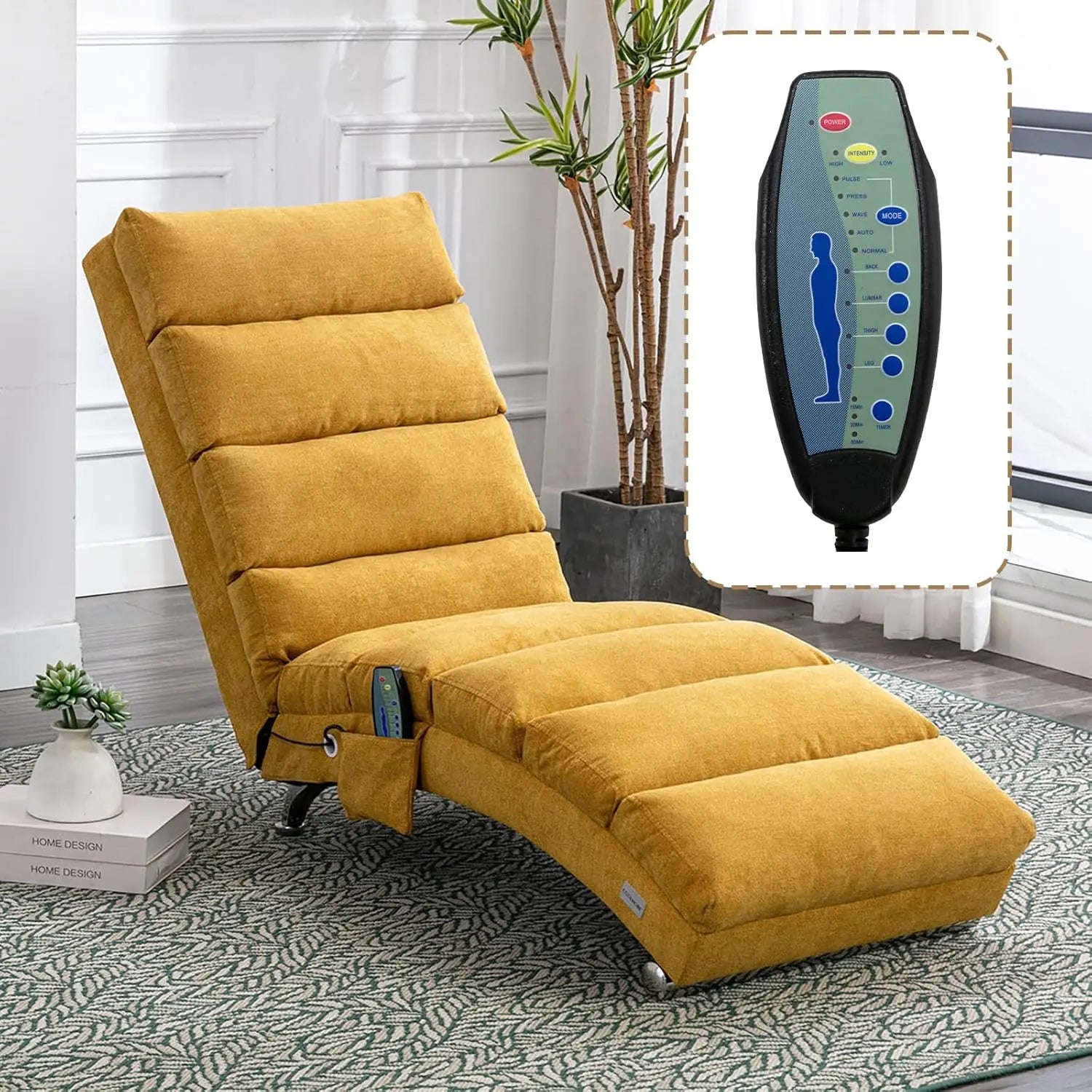 Indoor Chaise Lounge Chair with Electric Massage – 5 Modes, Breathable Linen Upholstered Recliner
