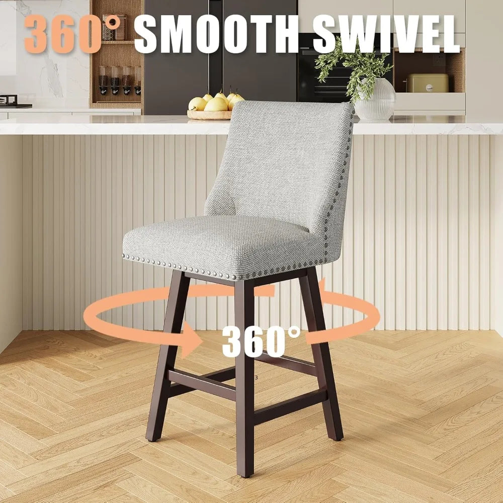 Set of 4 – 26" Modern Swivel Bar Stools with Upholstered Backs