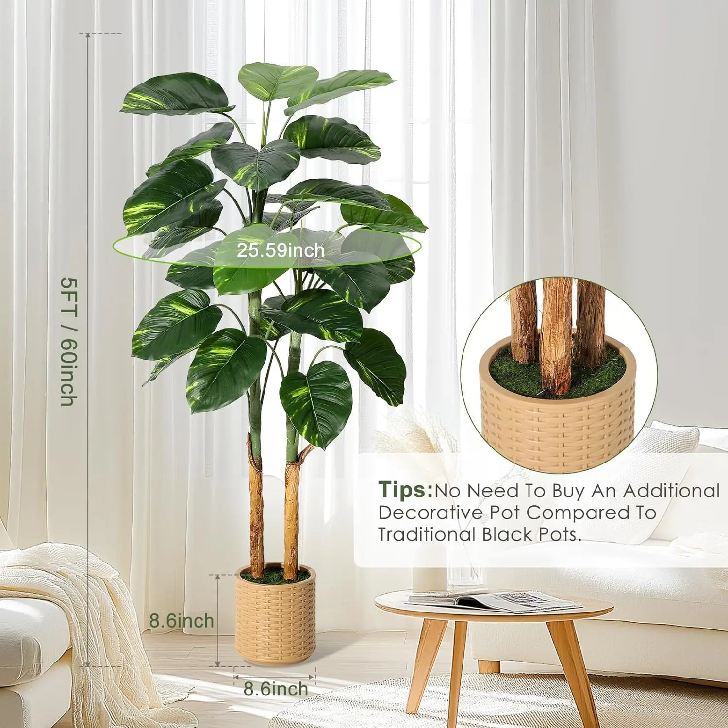 Artificial Lifelike Dieffenbachia Tree with Decorative Planter