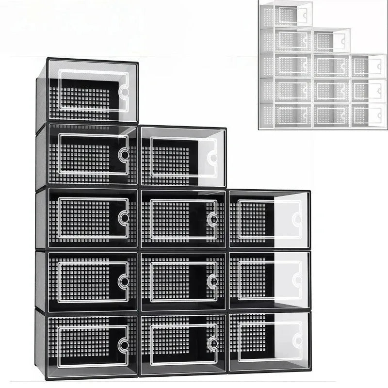 12-Pack Stackable Clear Plastic Shoe Storage Boxes