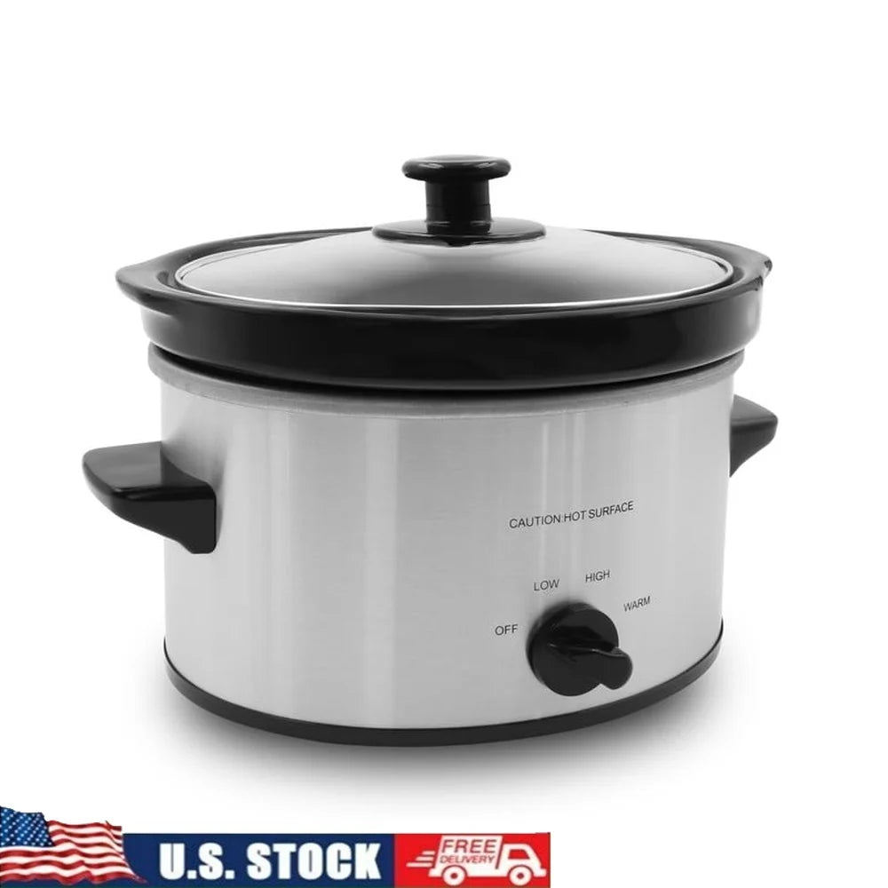 2 Qt Oval Stainless Steel Slow Cooker, Low/High/Defrost Settings