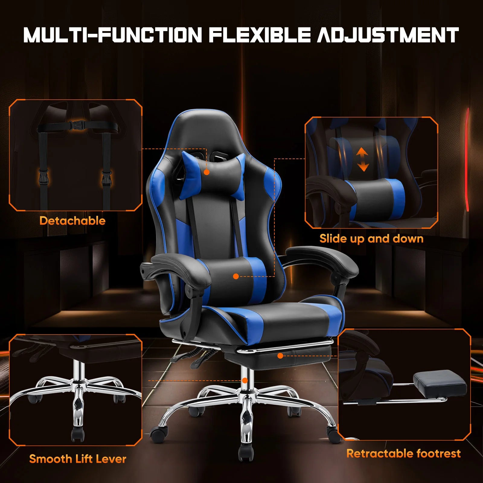 Adjustable Swivel Ergonomic Racing Gaming Chair with Lumbar Support