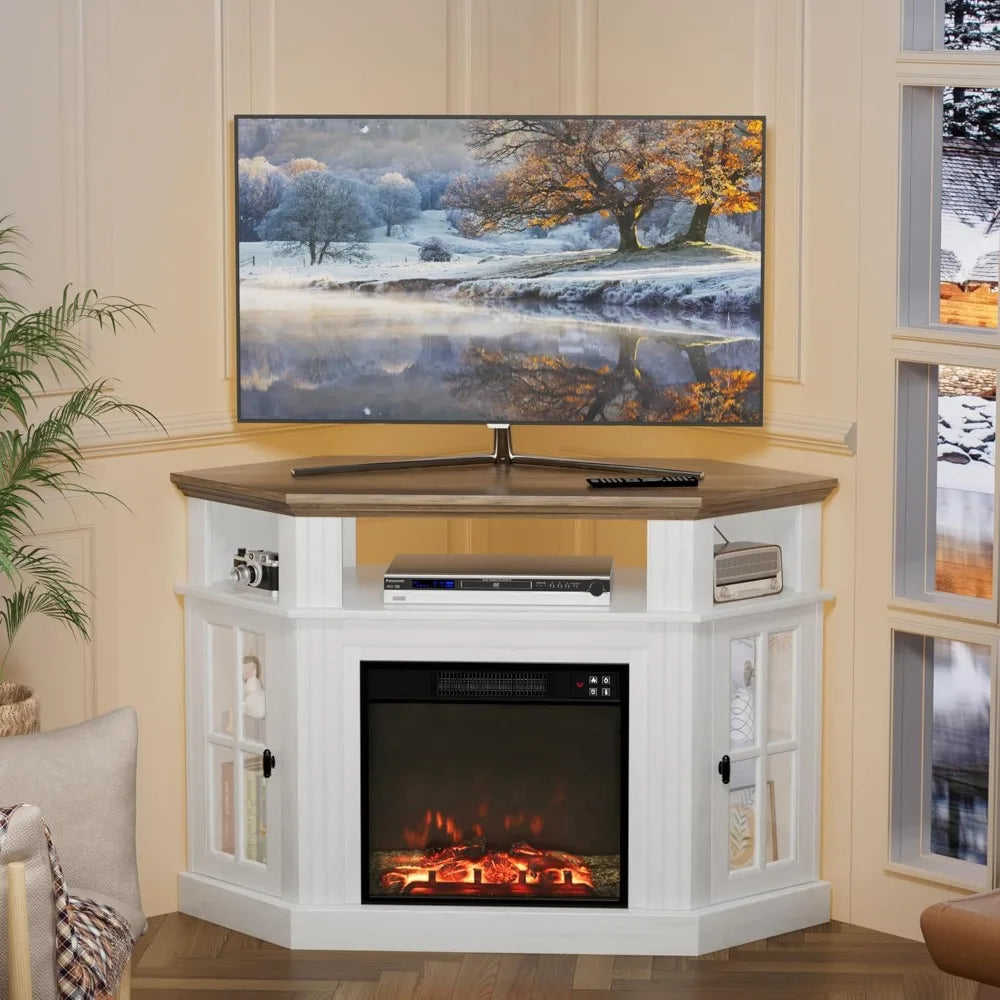 Corner TV Stand for TV Up to 55" with 18" Electric Fireplace, Entertainment Center