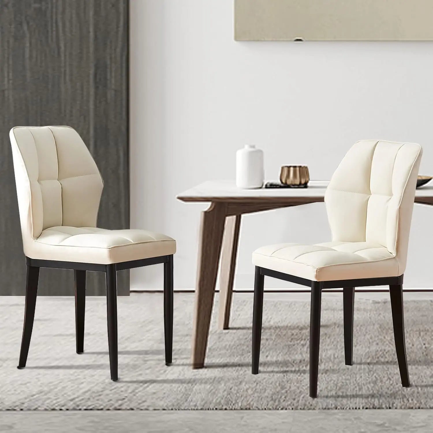 Set of 2 – Mid-Century Modern Upholstered Leather Dining Chairs