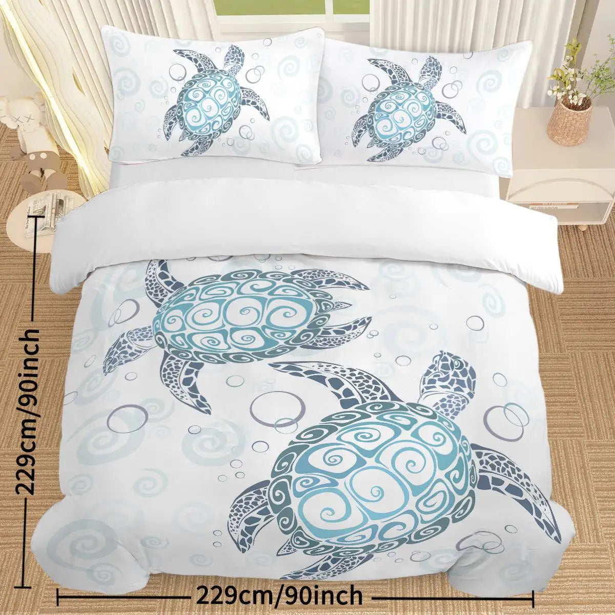 Aqua Teal Sea Comforter Set - 3 Piece Full Size Duvet Cover