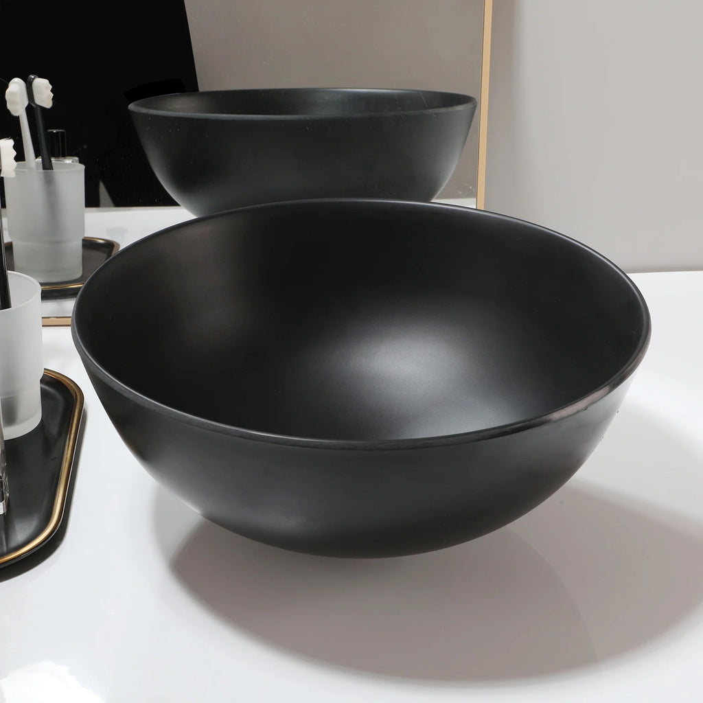 13" Round Stone Resin Vessel Sink with Drain Combo – Above Counter