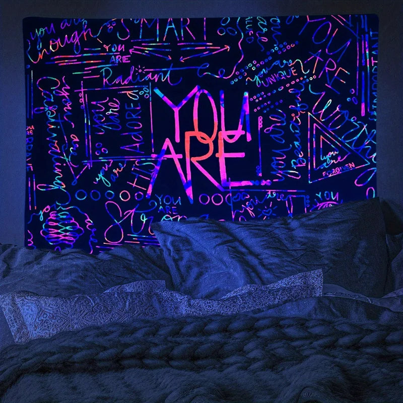 1pc Colorful “You Are” Fluorescent Tapestry – Inspirational Blacklight Wall Hanging