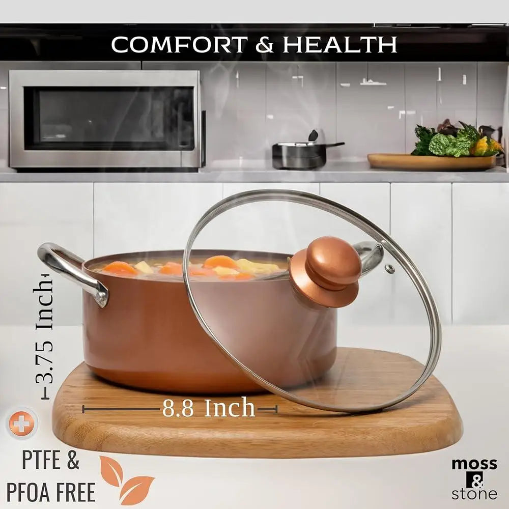 7 Pcs Copper Nonstick Cookware Set, Induction Compatible