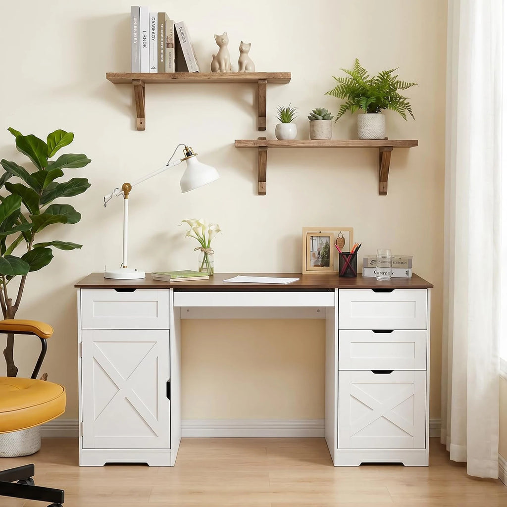 Farmhouse Office Desk with Charging Station